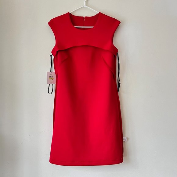 New Calvin Klein Opulent Red Crepe Dress with Black Velvet Floral Accents, Sz 4 - Picture 12 of 16